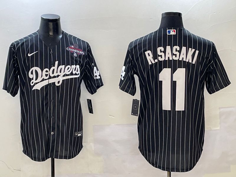 Men Los Angeles Dodgers 11 R.Sasaki Black Stripe Jointly Name 2025 Nike MLB Jersey style 6